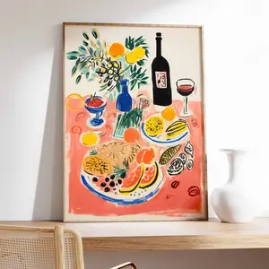 Food Poster, Food Illustration Art, Dinner Table Food Print, Gift for Chef, Retro Food Art, Kitchen Decor, Vintage Kitchen Poster, Room Decor, Unframed