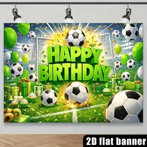 2D Flat 1pc Soccer Happy Birthday Backdrop Banner, Football Goal Balloon Gift Photography Background, Ideal for Boys Sports Birthday Party, Soccer Fan Celebration, Game Day Decor, Photo Booth Banner, Multiple Sizes Available