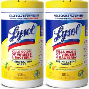 2 Pack Wipes Multi-Surface Antibacterial Cleaning Wipes For Disinfecting and Cleaning Lemon and Lime Blossom 80 Count