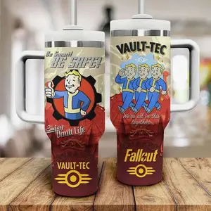 Fallout Vault Boy 40oz Tumbler with Handle & Straw | Insulated Vault-Tec Water Bottle | Gamer Merch Gift | Enjoy Vault Life