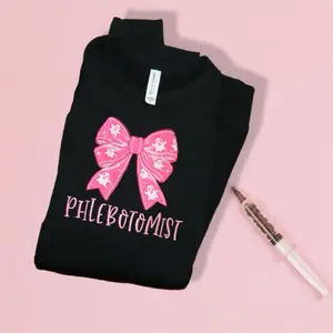 Medical Career Cute Ghost Spooky Sweatshirt - Phlebotomist Design with Pink Bow Graphic for Halloween