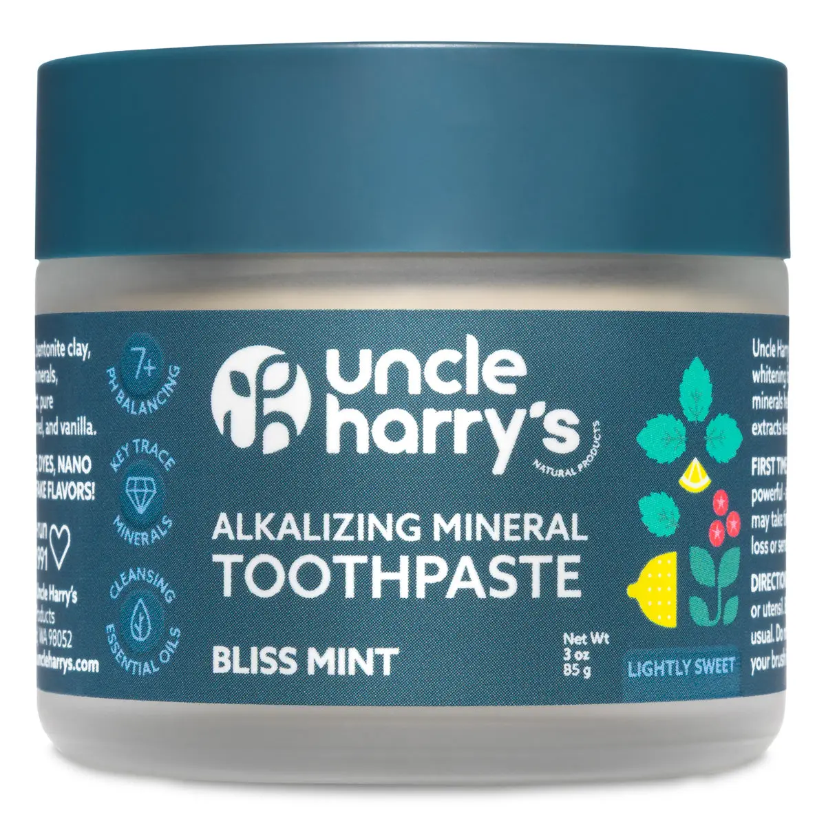 Uncle Harry's Bliss Mint Toothpaste, Vegan, Gluten-Free & Fluoride-Free, pH Balancing, Bentonite Clay Whitening, Non-GMO, Cruelty-Free, 3 oz, US Manufactured