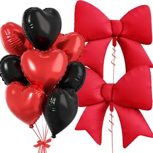 Heart-Shaped Balloons, Bow Tie Balloons, 10pcs 45.72cm Heart Shaped & 96.52cm Helium Butterfly Aluminum Foil Balloons