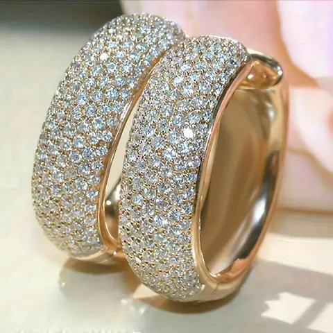 Shiny Cubic Zirconia Golden Earrings for Women - Ear Hook, Statement, Clip-On & Hoop Styles - Bridal Engagement Accessories - High-Quality Fine Jewelry, Valentine's Day & Christmas Gifts