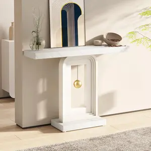 LITTLE TREE Modern Console Table, 40 Inches Narrow Sofa Entryway Table with Pendulum Shape Base, Contemporary Marble Accent Table for Living Room Hallway Entrance