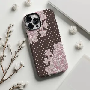 Light Pink Polka Dots with Pink Lace Phone Case,Retro classic minimalist Brown,For iPhone 17 16 15 14 13 12 11ProMax,Samsung S25 S24,gift for her