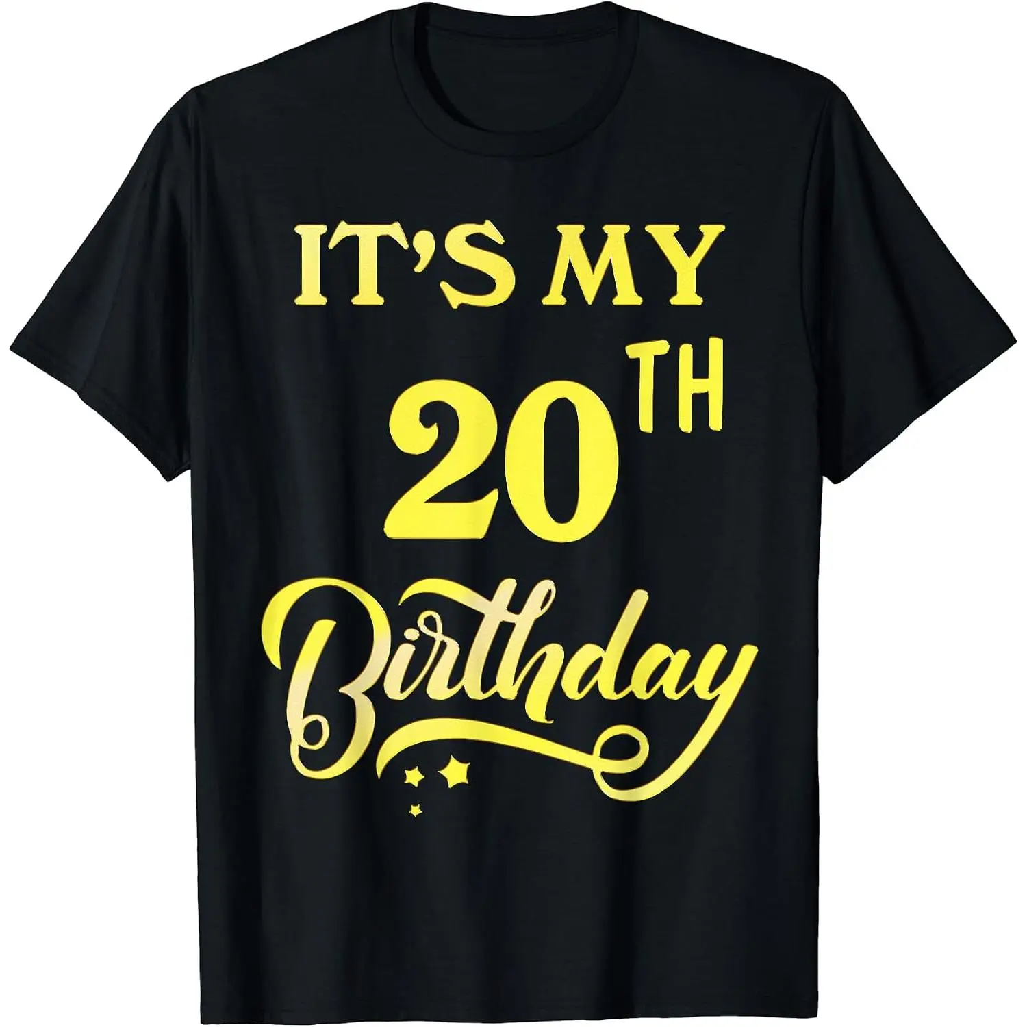 It's My 20th Birthday Tee 20 Years Old 20th Birthday Gift T-Shirt Womens Cotton Short Sleeve Summer Casual Graphic Crew Neck Tee Black