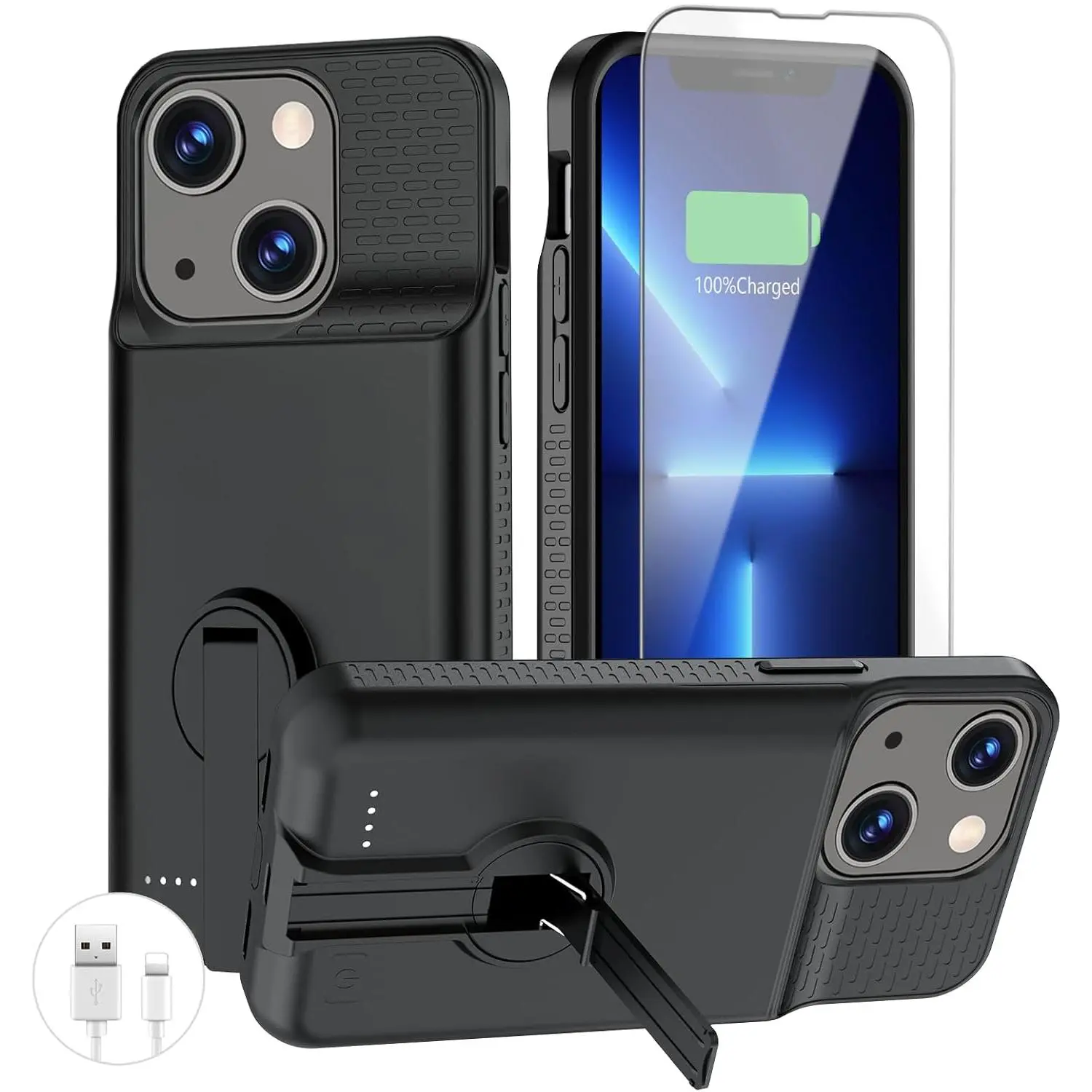 Case for iPhone 13/13 Pro/14/14 Pro?Invisible Stand? Ultra-Slim 7000mAh Portable Rechargeable Protective Extended Charger Cover for iPhone 13,13 Pro,14,14 Pro Charging Case,Black
