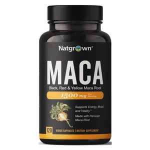 Natgrown Organic Maca Root Powder Capsules - Black, Red & Yellow - 1500 mg per Serving - Gelatinized Peruvian Maca Supplement - Non-GMO, Gluten-Free, Vegan - (120 Count)