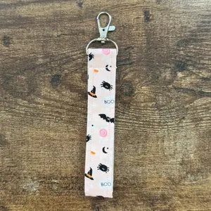 Pastel Pink Halloween Fabric Keychain Wristlet