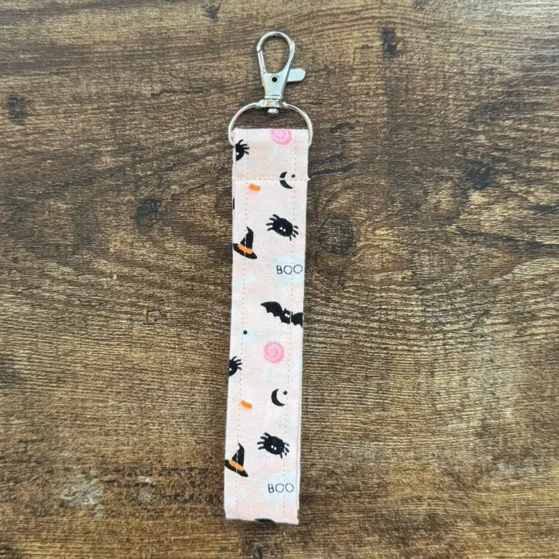 Pastel Pink Halloween Fabric Keychain Wristlet