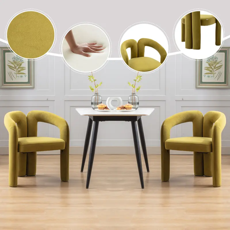 Contemporary Modern Sturdy Velvet Upholstered Dining Chairs (Set of 2, Olive Velvet) - Round Back Barrel Accent Armchair for Family Dinners, Home Office, 25.2*19.88*27.95 in, 36.59 Lbs, Assembly Required with Simple Instructions, Barrel Chair