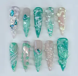 Mermaid Dream Press On Nails | Dreamy Ocean-inspired Nail Art | summer press on nails | beach nails | Ocean Nails | Press Ons Damontaerichmondnails