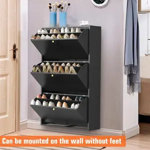 Bellemave  3 Drawer All Steel Shoe Cabinet, Freestanding Shoe Rack Storage Organizer with Flip Door, Modern Tipping Bucket Shoe Cabinet for Entryway, Hallway, Bedroom