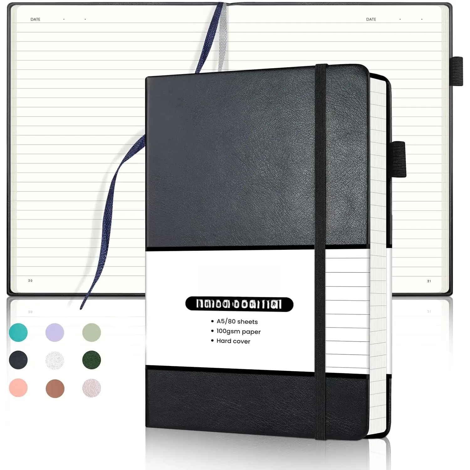 Lined Journal Notebook, Hardcover Numbered College Ruled Journal, Medium 5.5x 8.25, 160 Pages 100GSM Writing Paper, Black