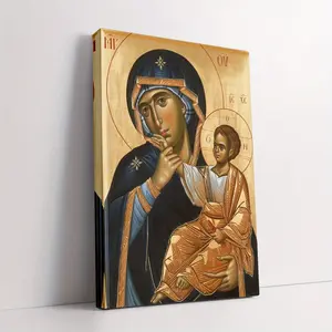 1 Piece Virgin Mary Icon Panagia - Greek Orthodox Mother of God Canvas Art, Framed Wall Decoration for Home and Bedroom, Perfect Holiday Gift with Wooden Frame and Camel Deer Theme