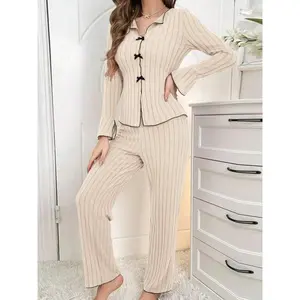 Women's Casual Knit Top and Straight Leg Pants Set, Comfortable Sleepwear Two-Piece, All-Season Evening Dress SuitGift