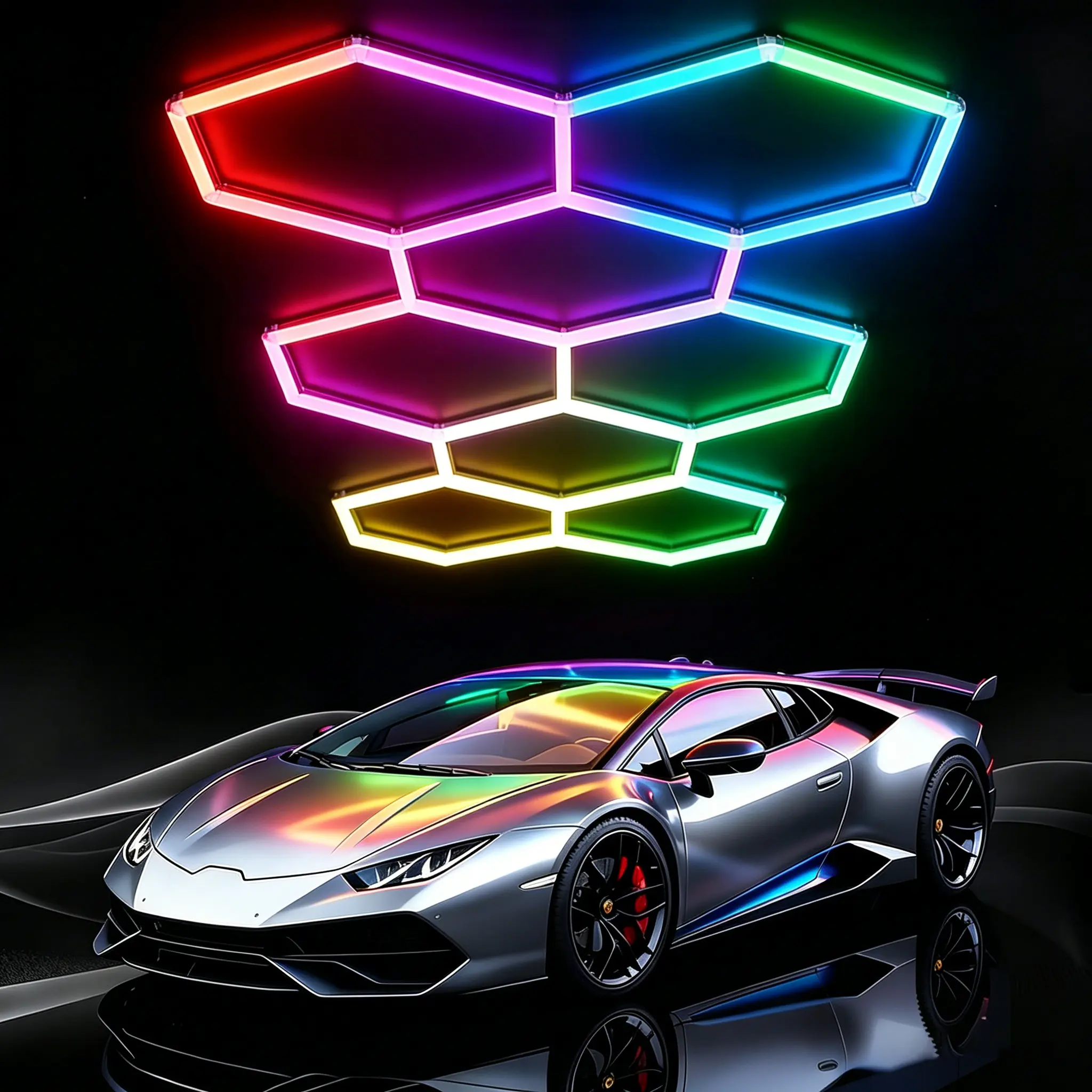 RGB 3/5/7/8/14 Hex Hexagon Lights - DIY Garage LED With Remote Control, Smart APP Lighting with Music Mode, 358 Kinds of Changes for Gym Bar Gaming Room Garage Lighting Basemen Modular