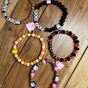 5pk Halloween Beaded Bracelet Set - Custom Handmade Stretchy Bracelets for Adult