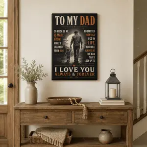 To My Dad Father‑Son Hand‑In‑Hand Moonlit Wilderness Dark Vintage Vertical Canvas Wall Art, American Farmhouse Industrial Father’s Day Memorial Vertical Poster