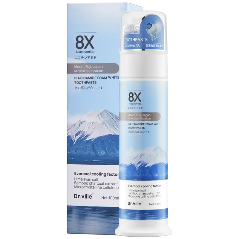 Dr.Ville Teeth Whitening Toothpaste - 8X Niacinamide Foam White Toothpaste with Evercool Cooling Factor for Stain Removal & Fresh Breath - 100ml - Oral-A