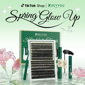 KEYYOU 3D Effect Eyelash Clusters Kit 280pcs 80D100D D Curl Individual Lashes Kit Wispy Lashes Volume Cluster Lashes Kit Natural Soft TikTok Shop FebruaryFaves