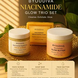 Trio Face set Niacinamide Glow Butter, soap , scrub | Dark Spots | Hyperpigmentation | Even Skin Tone | Moisturizing Face & Neck Cream