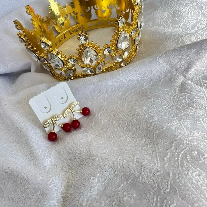 Cherry Earrings with Red Beads and Gold Tone Design for Women's Fashion Accessories
