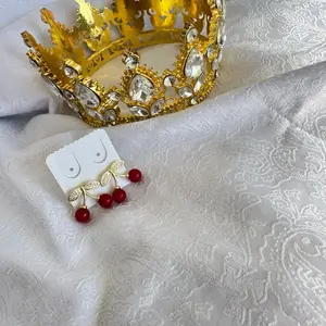 Cherry Earrings with Red Beads and Gold Tone Design for Women's Fashion Accessories