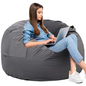 Oversized Beanbag Chair for Adults - Soft Removable Cover - Giant Round Comfy Sofa for Living Room Bedroom College Dorm - 4 Feet