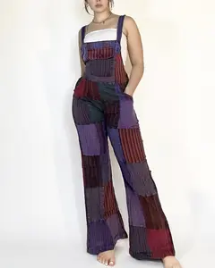 Thea Overalls - Adjustable Cotton Top with Patchwork Design, Elastic Waistband & Pockets, Suitable for Women