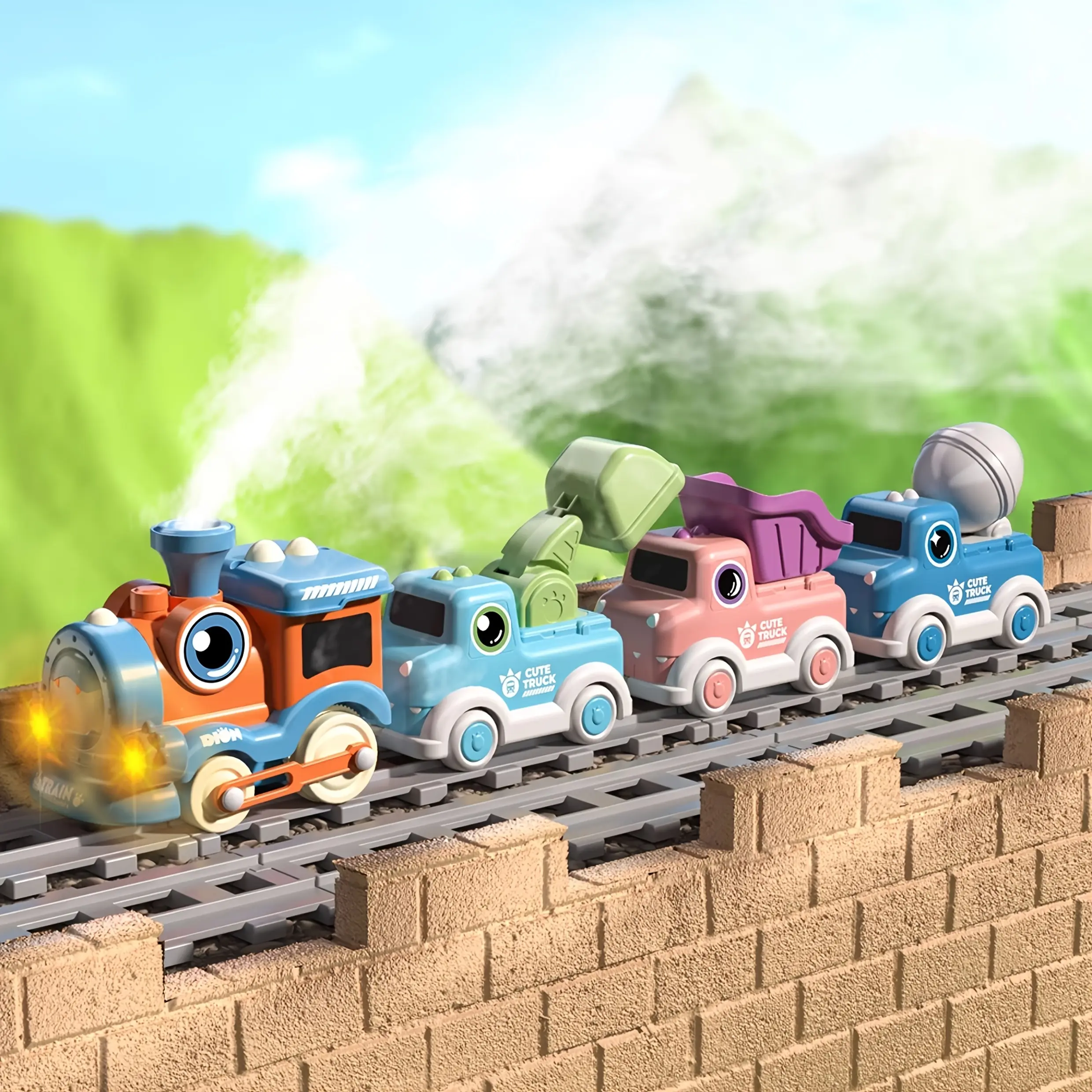 Electric Train Set for 1-5 Years, Realistic Steam Trains & Railway with Lights & Sound Functions, Magnetic Trucks, Music On Board, Christmas Birthday Gifts for Boys Girls, Lights And Sound Functions Trains & Railway, Lights + Music Play