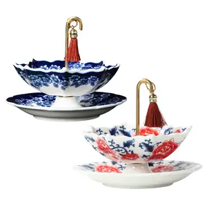 Explorinox Umbrella-Shaped Ceramic Tea Infuser with Rotating, Chinese Blue & White Ceramic Strainer for Loose Leaf Tea, Kung Fu Tea Filter, Elegant Gift for Tea Lovers
