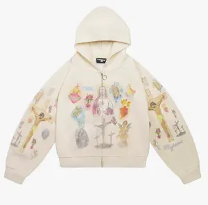 We Are Righteous 'Ultimate Sacrifice' Thermal Zip Up Hoodie Cream