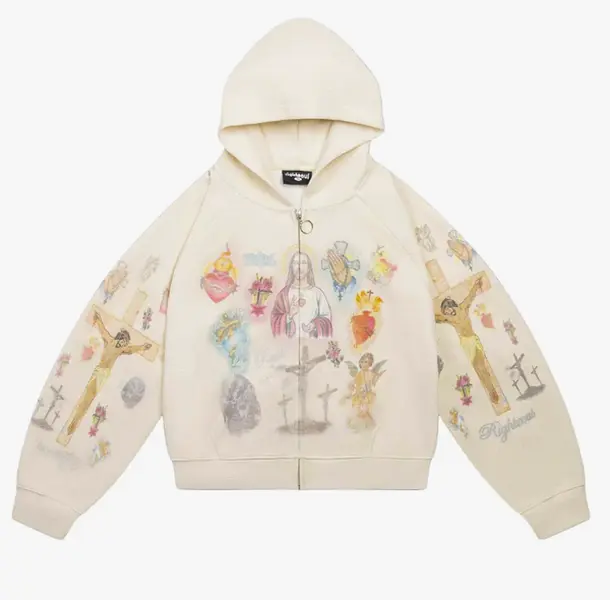 We Are Righteous 'Ultimate Sacrifice' Thermal Zip Up Hoodie Cream
