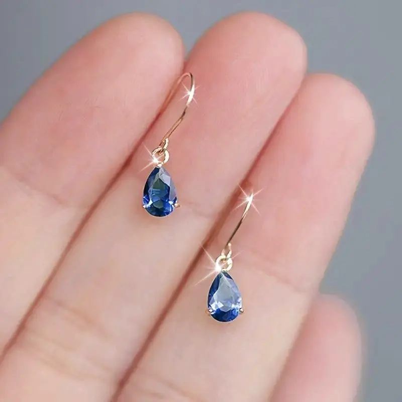 Blue Teardrop Dangle Earrings Zirconia French Court Style Elegant Easy Luxury Classic Earrings Jewelry, Blue Stone Earrings