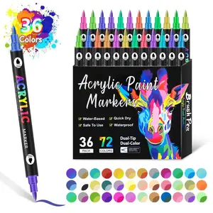 24/48/72 Colors Dual Tip Brush Tip Acrylic Paint Pens Markers, Double Headed Different Color Art Graffiti Pen Marker Pen for Lettering and Creative Painting, Rocks, Mugs, Ceramic, Glass