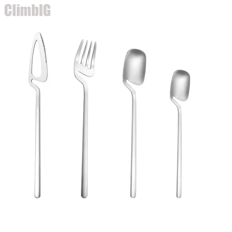 Aesthetic Silver, Gold, Black 304 Stainless Steel Flatware Set - 4 Piece Western Cutlery with Creative Hanging Rack, Includes Dinner Knife, Fork, Spoon & Teaspoon, Wall Mount Hanging Storage Utensils for Modern Kitchen Small Apartment Essentials |