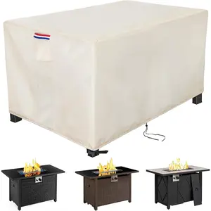 Fire Pit Cover Rectangular 40 Inch -  Outdoor Fire Table Cover Rectangle Heavy Duty, 600D Patio  Gas Firepit Cover Rectangular  Weather Resistant - 40 x 20 x 24 Inch Beige