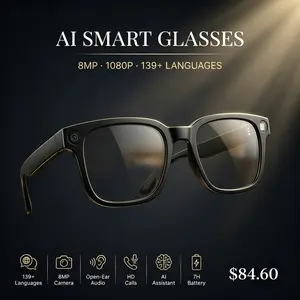 Smart AI Camera Glasses - 8MP, 1080p Photochromic Lenses, 139+ Language Real-Time Translation, Open-Ear Bluetooth Audio, HD Calls, iPhone/Android Compatible AI Assistant, Casual Camera Sunglasses for Travel, Outdoor Vlogging