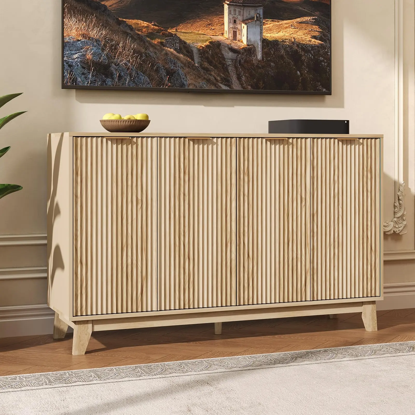 55'' Buffet Sideboard Cabinet with 4 Doors & Adjustable Shelf, Multi‑Purpose Storage Cabinet for Kitchen, Coffee Bar, Living Room, Entryway & Hallway