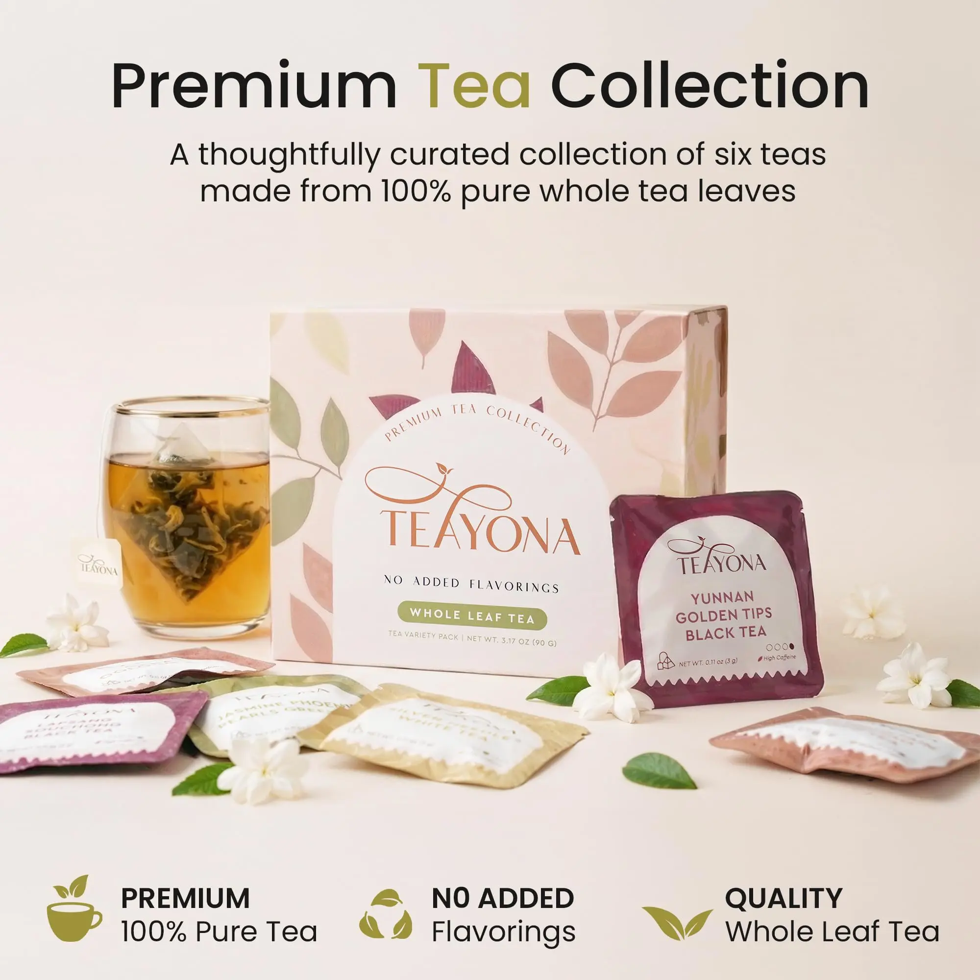 Teayona Premium Tea Variety Pack, 30 Pure Whole Leaf Tea Sachets, 6 ...
