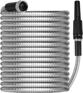 25/50/75/100FT Metal Garden Hose , Stainless Steel Water Hose, Garden Water Hose with 5 Function Nozzle, Flexible Water Pipe, Lightweight Metal Hose for Yard,Home