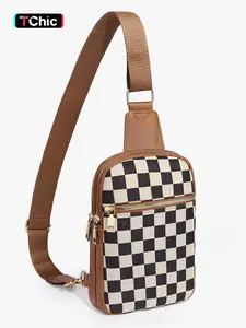 Women's Solid Color Fanny Pack, Fashionable PU Leather Sling Bag for Daily Used, Casual Trendy Versatile High-quality Daily Commuting Bag, Checkered Fanny Pack