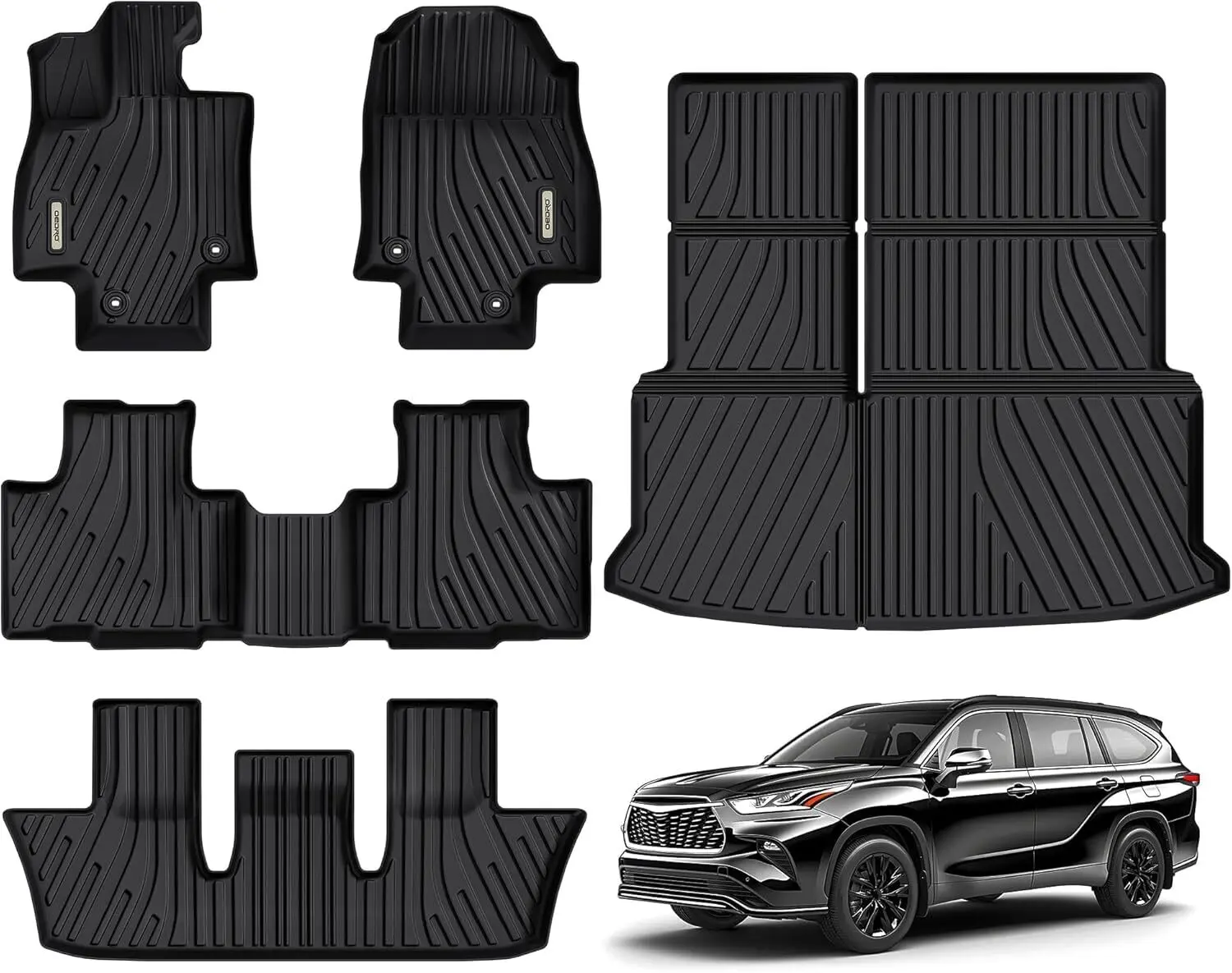 YINTATECH Upgraded Floor Mats Fit for Toyota Grand Highlander 2024 2025 w/Subwoofer 7 Seat (Include Hybrid), TPE Interior Seat Back Covers and Cargo Liner Behind 3rd Row (Trunk Mat with Backrest Mat)