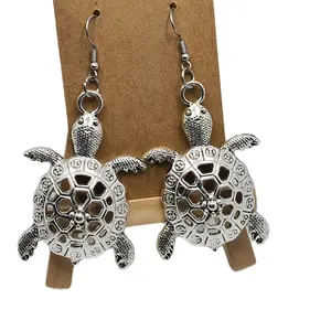 Large Turtle Design Unisex Earrings 2.2 Inches with Metal Coating Unique Playful Hook Earrings for Any Style Aquatic Fashion Statement