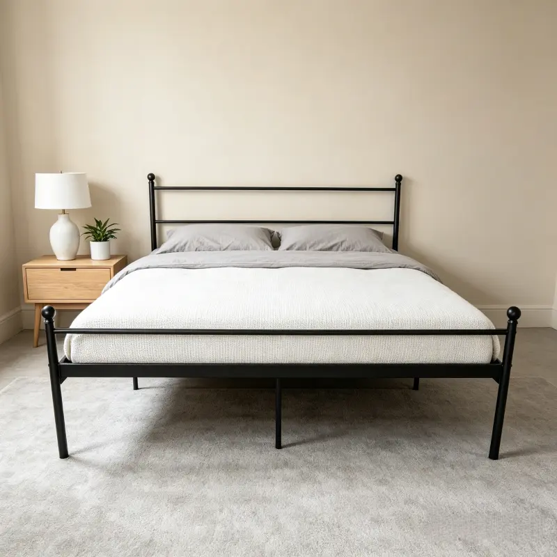Black Metal Platform Bed Frame - Heavy-Duty Slatted Steel Support, Bed with Storage Underneath, Classic Design, No Box Spring Needed, Assembly Required