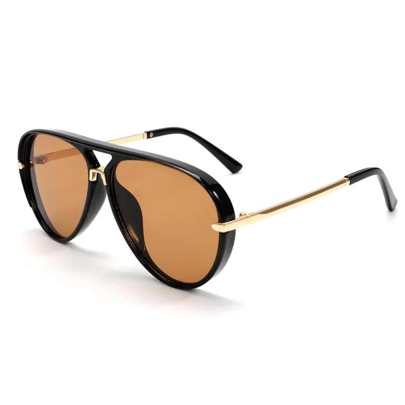 Trendy Pilot Sunglasses for Women & Men, UV400 Protection, Simple Fashion Shades with Gold Trim, Black Frame, High Quality PC Lightweight & Comfortable
