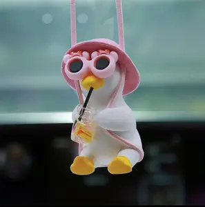 Cute Hanging Car Decoration for Summer, Cool Swinging Duck Car Decor Rearview Mirror Hanging Pendant, Cars Stuff,Cute Car Accessories, Girly CarAccessories, Pink,Yellow, Car Supplies for Girls