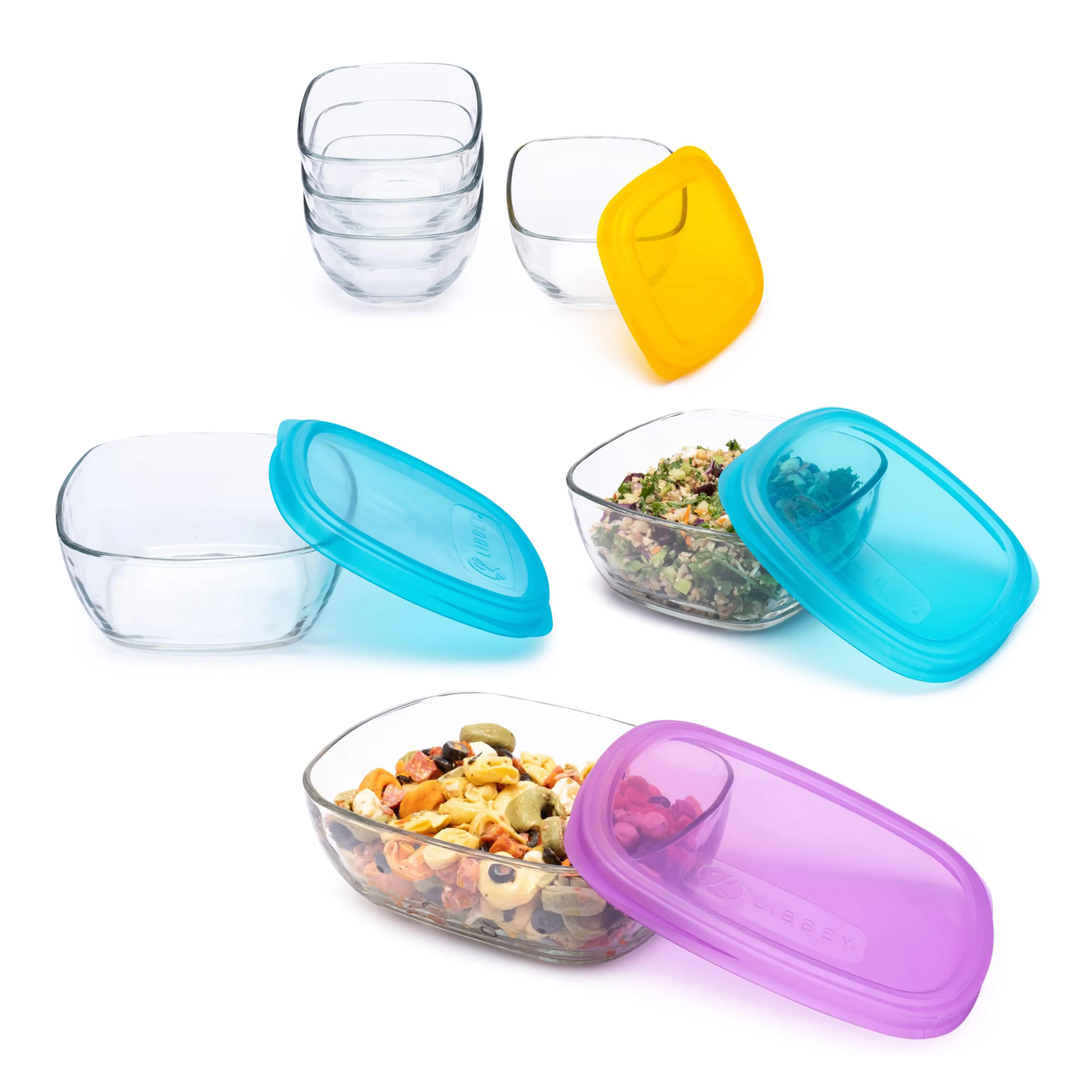 Libbey Serve It Glass Storage Bowls Set of 14 Stackable 2,6,8 Cup Food Storage Containers with Sung Fit Lids, Glass Bowls Set for Snacks, Leftover or Meal Prep